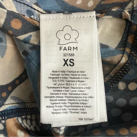 Farm Rio Anthro Women’s Cocopalm Flutter Sleeve Beige Blue  Print Maxi Dress XS - Picture 11 of 15